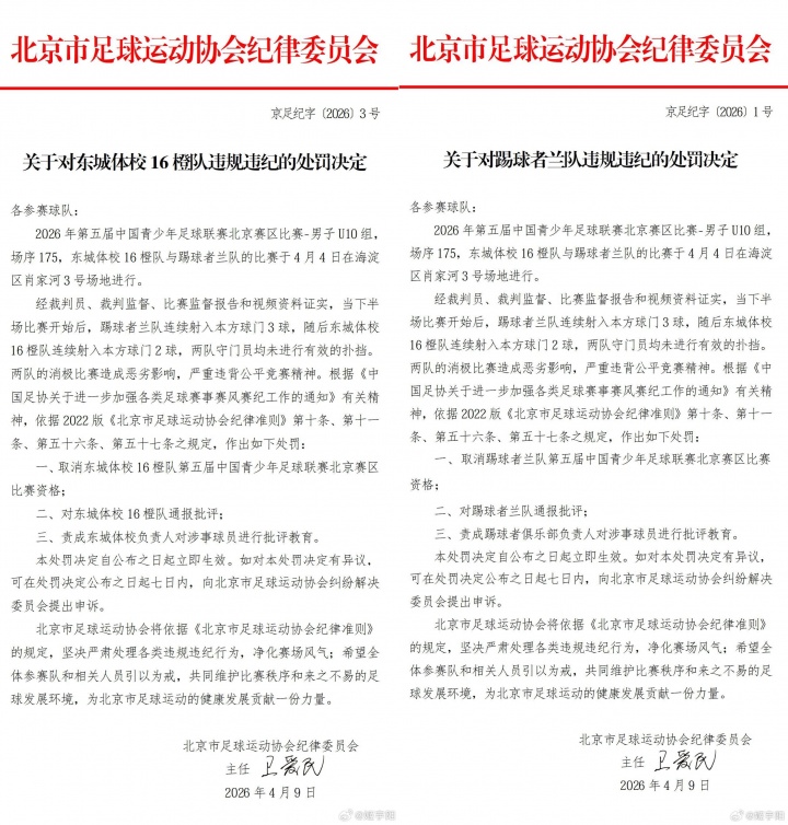 北京U10假球案細(xì)節(jié)曝光 為躲強(qiáng)隊(duì)互射烏龍 教練領(lǐng)隊(duì)遭永久禁足 北京U10假球案細(xì)節(jié)曝光 為躲強(qiáng)隊(duì)互射烏龍 教練領(lǐng)隊(duì)遭永久禁足